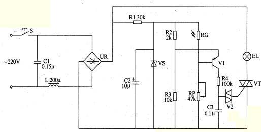 220V自動(dòng)調(diào)光臺(tái)燈電路圖