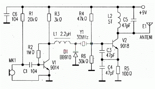 晶振調頻發(fā)射機電路