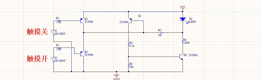 觸摸開(kāi)關(guān) 控制LED燈電路